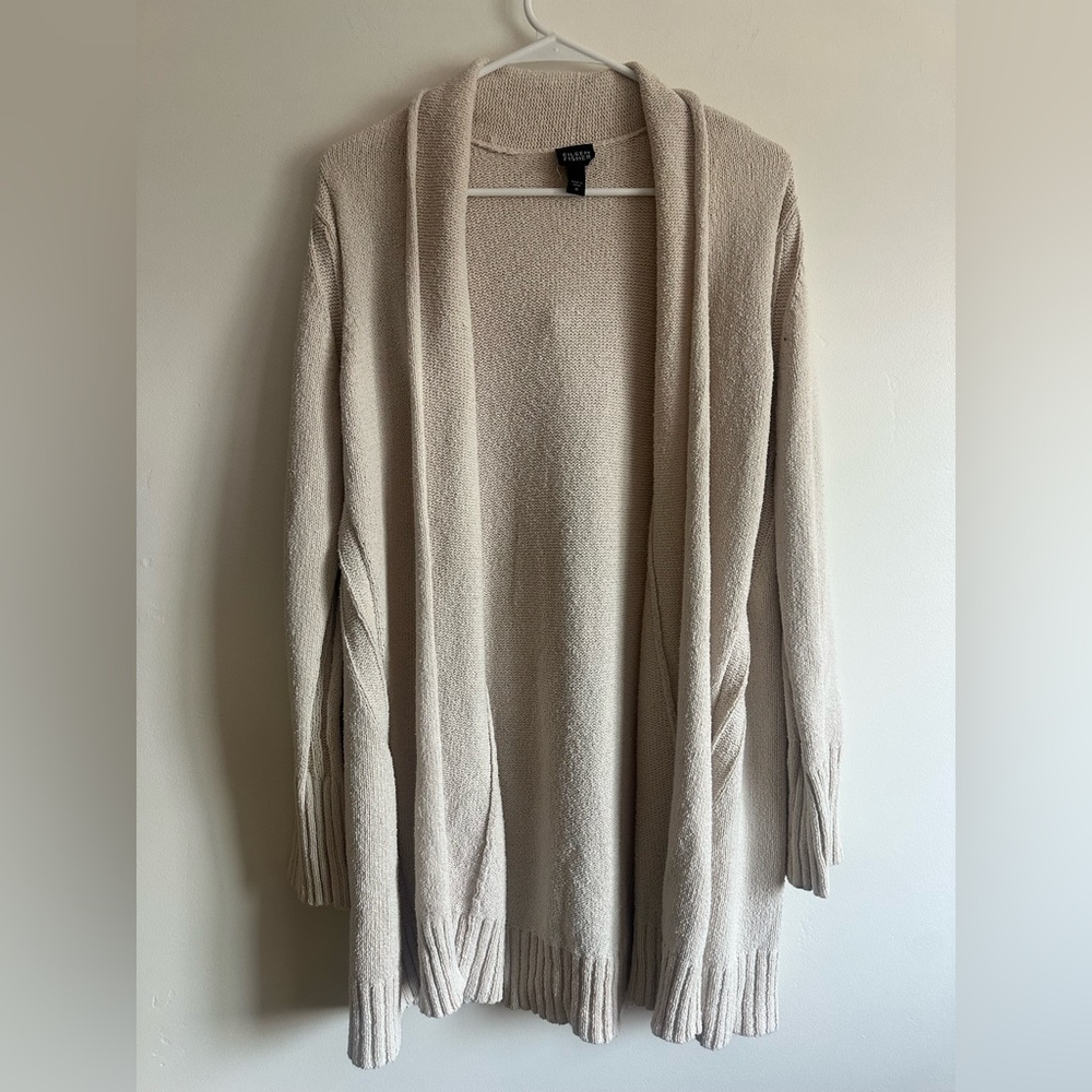 Eileen Fisher Organic Cotton Long Chunky Cream Cardigan Size Medium